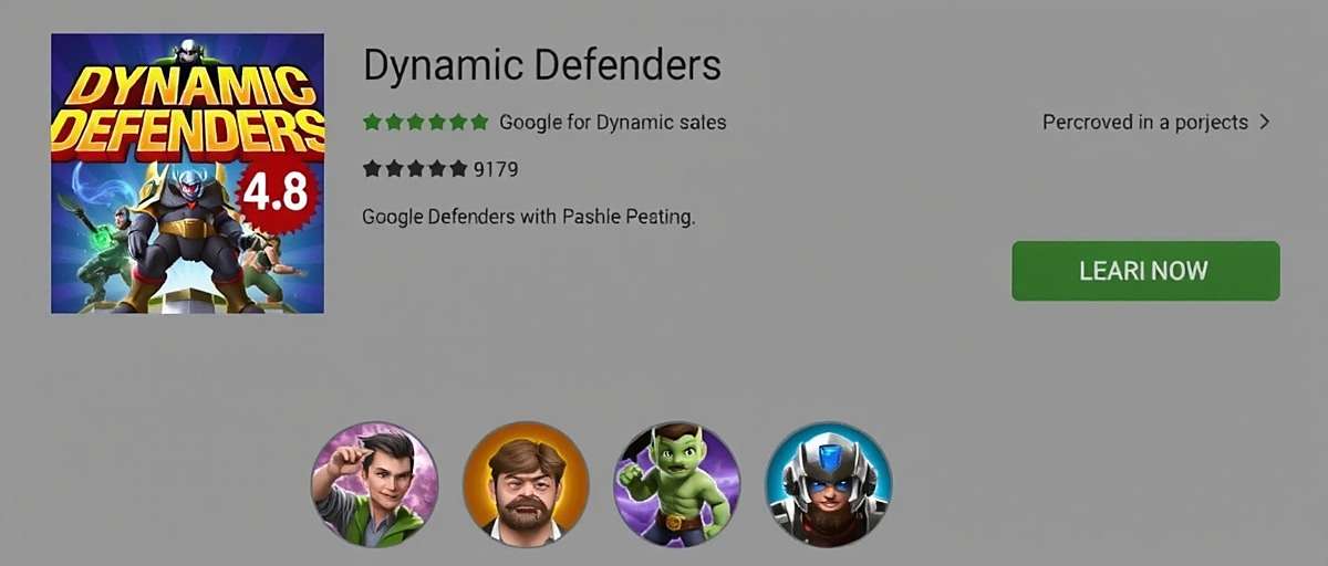 Dynamic Defenders Google Play Store reviews showing 4.8 rating