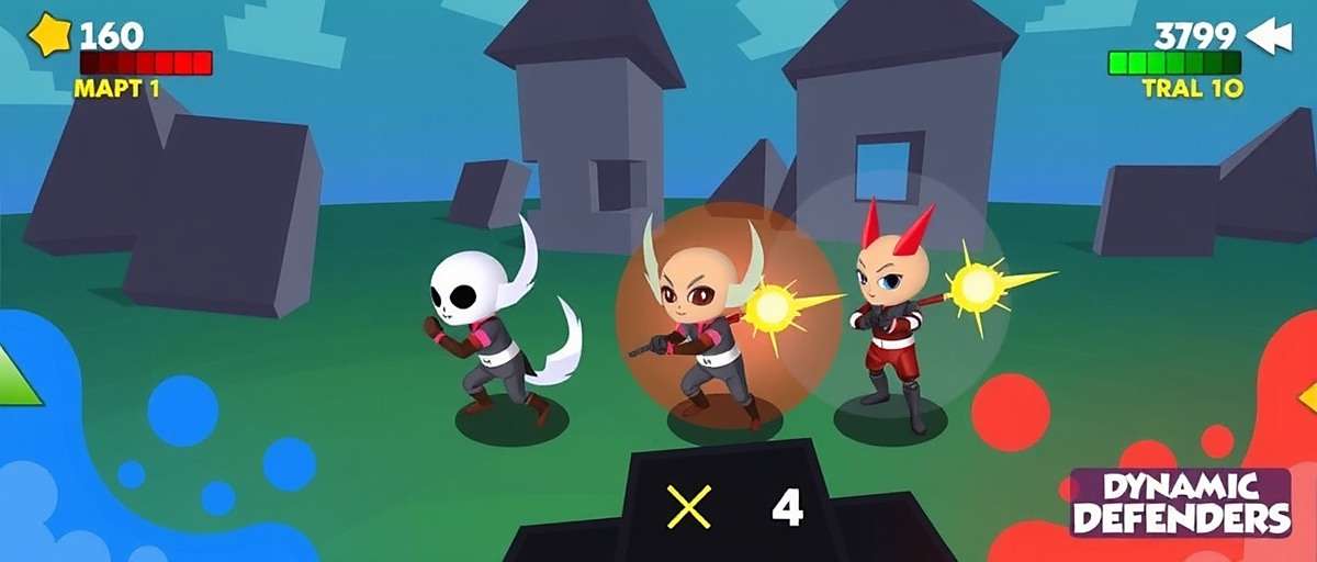 Dynamic Defenders Multiplayer Mode showing 4 players teaming up